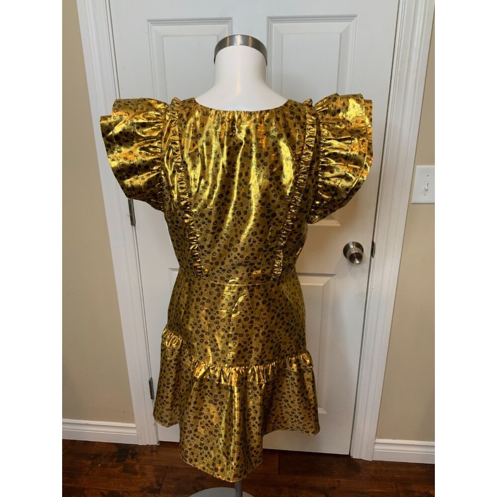 LoveShackFancy Zoya Dress Metallic Safari Gold Ruffle, Size 6, New! - Picture 6 of 8